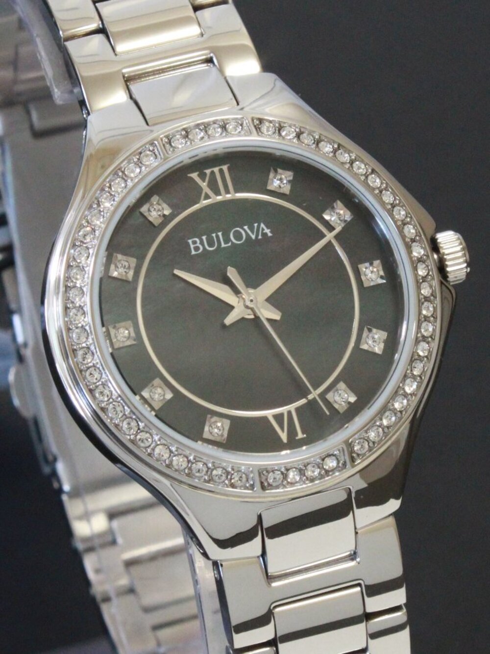 Bulova Classic Quartz Watch Black MOP Dial Crystal Bezel And Indices 30mm - Picture 5 of 13